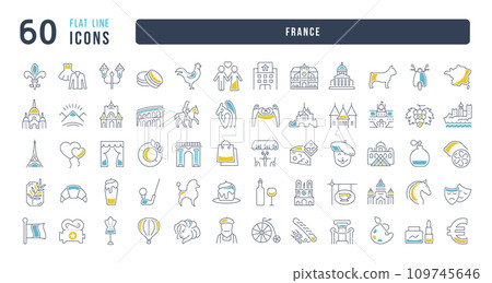 Set of linear icons of France Set of linear icons of France 109745646