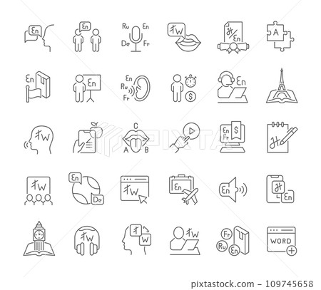 Set Vector Line Icons of Foreign Language. Set Vector Line Icons of Foreign Language. 109745658