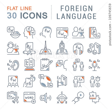 Set Vector Line Icons of Foreign Language. Set Vector Line Icons of Foreign Language. 109745659