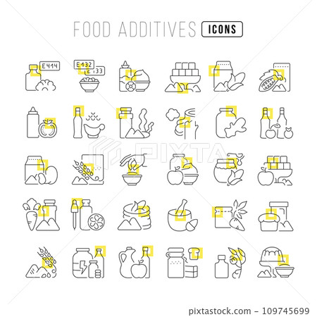 Set of linear icons of Food Additives Set of linear icons of Food Additives 109745699