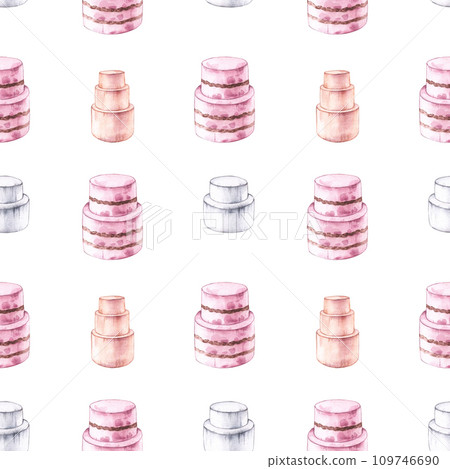 Wedding pattern with cakes on a white background 109746690