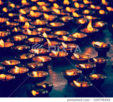 Burning candles in Buddhist temple, McLeod Ganj Burning candles in Buddhist temple, McLeod Ganj 109746848