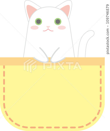 Cat in the pocket_white cat_yellow pocket Cat in the pocket_white cat_yellow pocket 109746879