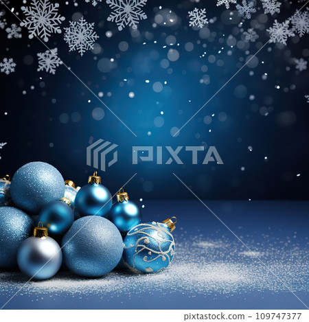 Christmas abstract background with blue glistening balls. 109747377