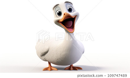Illustration of cartoon white duck on white background. 109747489