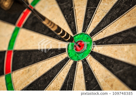 Dart in bull's eye close up Dart in bull's eye close up 109748385