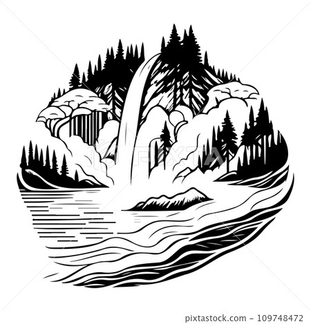 falling water river Icon hand draw black colour logo symbol perfect. 109748472