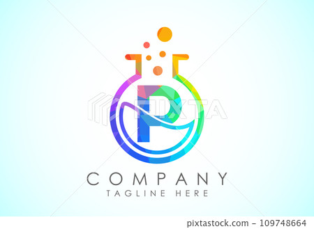 English alphabet with science lab emblem. Low poly style lab science technology logo design 109748664