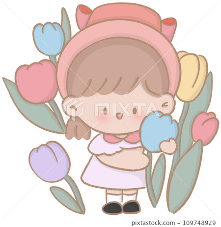 Girl with a bouquet of flowers 109748929