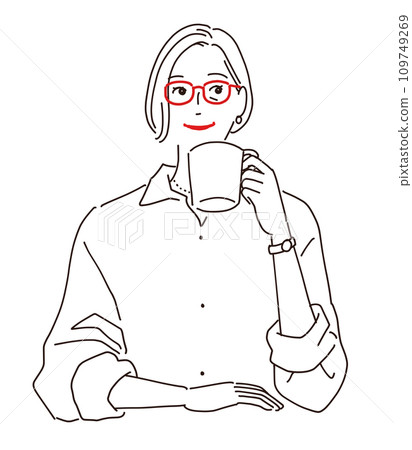 A stylish senior woman is drinking coffee A stylish senior woman is drinking coffee 109749269