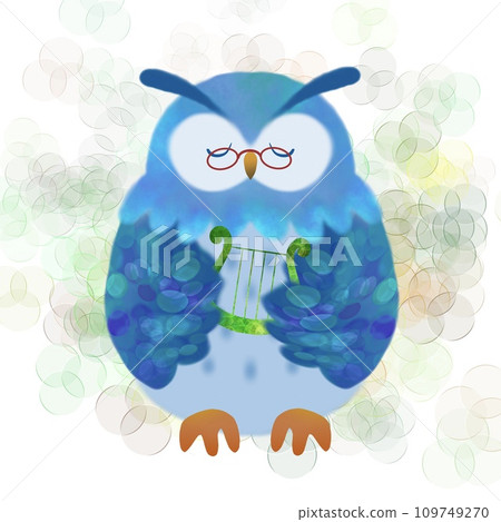 貓頭鷹彈豎琴的插圖 貓頭鷹彈豎琴的插圖 109749270