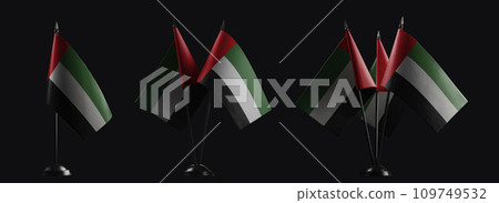 Small national flags of the Arab Emirates on a black background Small national flags of the Arab Emirates on a black background 109749532