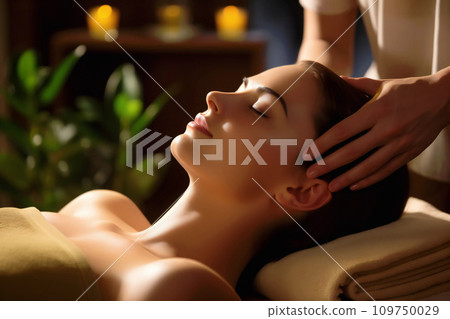 《終極治癒：優雅女性透過頭部水療放鬆身心》<AI生成圖像> 109750029