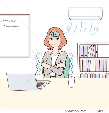 身體不適的辦公室女人冷背景 109750935