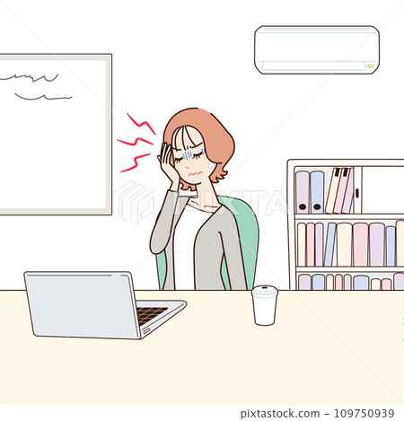 Unwell office woman with headache background 109750939