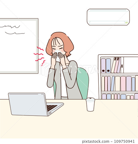 流鼻涕背景的不適辦公室女性 109750941