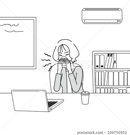 流鼻涕背景的不適辦公室女性 流鼻涕背景的不適辦公室女性 109750952