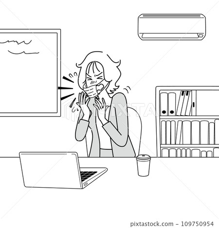 Unwell office woman sneezing background 109750954