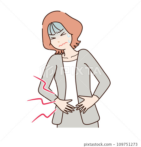 Unwell business woman with abdominal pain 109751273