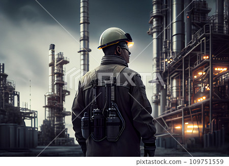 Refinery industry engineer with blueprint working 109751559
