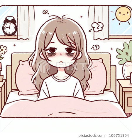 因睡眠不足而早上醒來的女性 因睡眠不足而早上醒來的女性 109751594