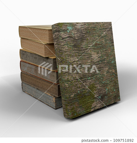 Stack of Vintage Old Books. Reading, Science and Literature Collage Template. 3D Illustration. File with Clipping Path. 109751892