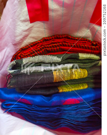 colorful  silk fabrics and clothes 109752168