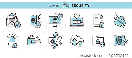 用於防毒、網路釣魚詐騙、PIN 碼等安全措施的圖示集。 109752421