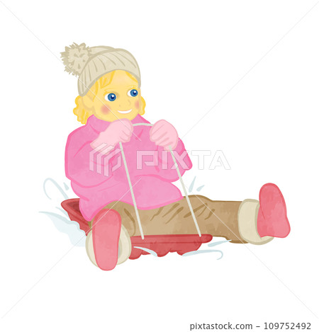 Cute little girl playing on a sled 109752492