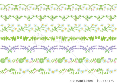 Seamless decorative line set of plants used for aroma. watercolor style vector material Seamless decorative line set of plants used for aroma. watercolor style vector material 109752579