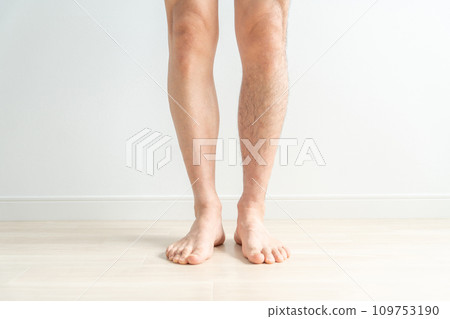 Image of unwanted hair, hair removal, and shaving for men (legs with and without hair removal) 109753190