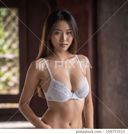 beautiful asian woman in white lingerie 109753513
