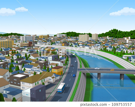 住宅區CG BG 城市景觀景觀城市背景河流 住宅區CG BG 城市景觀景觀城市背景河流 109753557