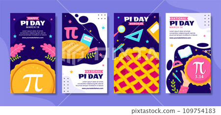 Pi Day Social Media Stories Flat Cartoon Hand Drawn Templates Background Illustration 109754183
