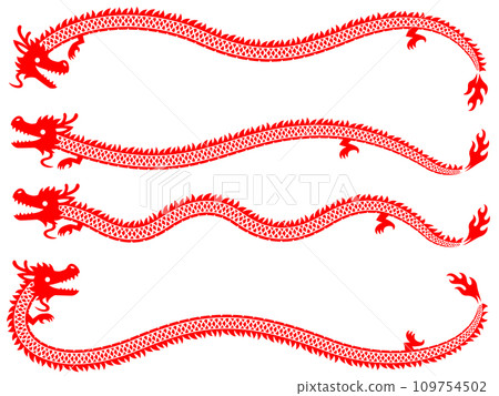 Red dragon silhouette line and frame set 109754502