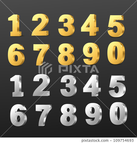 Vector 3d gold and silver numbers. Vector 3d gold and silver numbers. 109754693