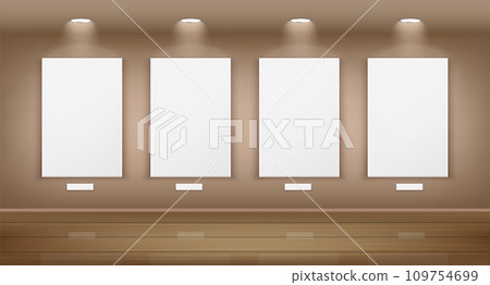 Template of gallery with white blank pictures realistic vector illustration. Template of gallery with white blank pictures realistic vector illustration. 109754699