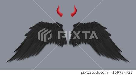 Template of devil black wings and horns realistic vector illustration isolated. Template of devil black wings and horns realistic vector illustration isolated. 109754722