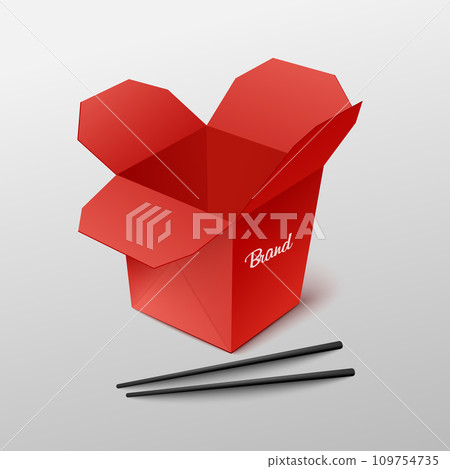 Chinese takeaway packaging box template, realistic vector illustration isolated. Chinese takeaway packaging box template, realistic vector illustration isolated. 109754735