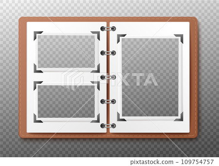 Open photo album mockup with empty frames realistic vector illustration isolated. 109754757