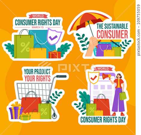 Consumer Rights Day Label Flat Cartoon Hand Drawn Templates Background Illustration 109755059