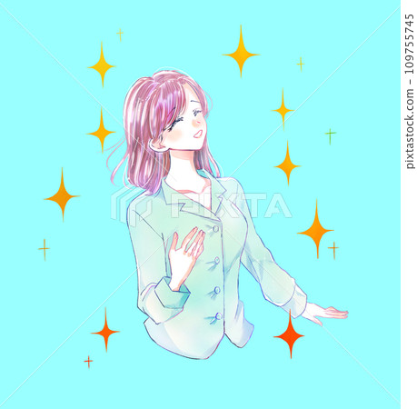 穿著睡衣的女人，氣質清爽，閃閃發光 109755745