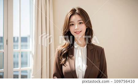 Working Japanese woman in suit receptionist "AI generated image" 109756410