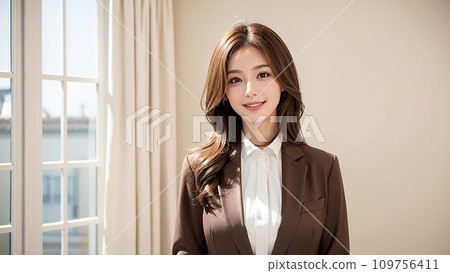Working Japanese woman in suit receptionist "AI generated image" 109756411