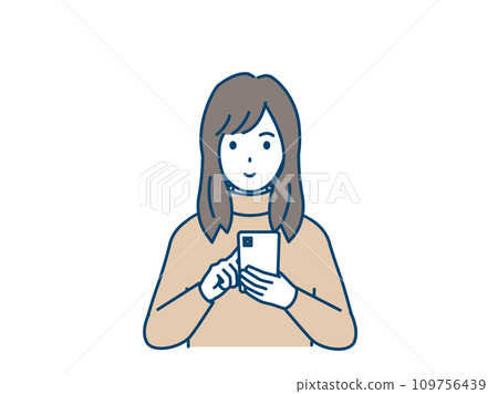Illustration of a young woman using a smartphone Illustration of a young woman using a smartphone 109756439