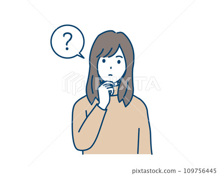 Illustration of a young woman wondering and thinking Illustration of a young woman wondering and thinking 109756445