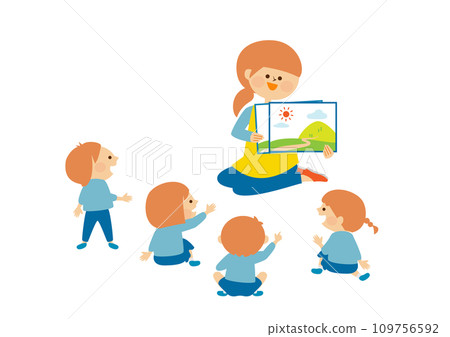 圖畫故事展示老師和幼兒園小朋友朗讀插畫素材 圖畫故事展示老師和幼兒園小朋友朗讀插畫素材 109756592