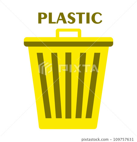 Plastic garbage sorting. Yellow container for plastic waste. Packages, bottles and dishes. Caring for environment, nature and atmosphere, zero waste lifestyle. Cartoon flat vector illustration Plastic garbage sorting. Yellow container for plastic waste. Packages, bottles and dishes. Caring for environment, nature and atmosphere, zero waste lifestyle. Cartoon flat vector illustration 109757631
