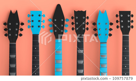 Set of fingerboard of electric acoustic guitar isolated on orange background. 109757879