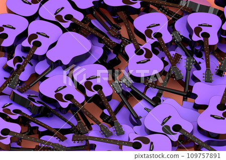 Heap of flying acoustic guitars isolated on pink background. Heap of flying acoustic guitars isolated on pink background. 109757891